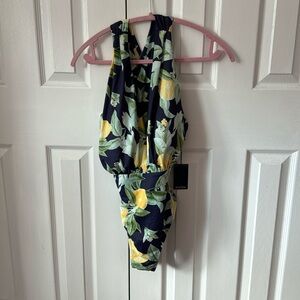 Women’s lemon & navy one piece swimsuit